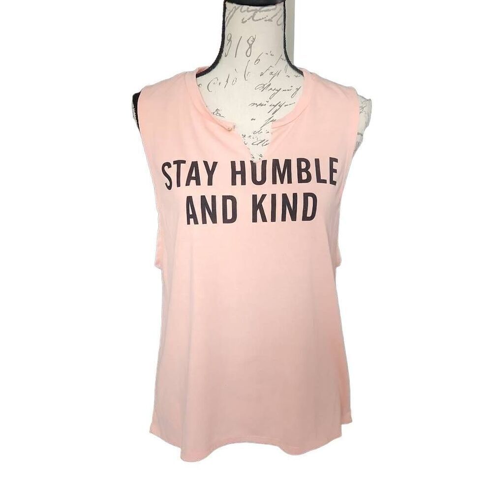 Ladies Size Large Peach Stay Humble and Kind Casual Split Neck Tank